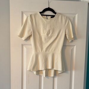 BCBGMaxAzria Cream Peplum Short-Sleeve Top